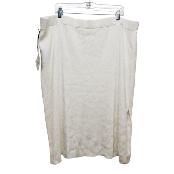 Ava & Viv Womens Ribbed Knit Midi Skirt plus Size 3X White Stretch Elastic Waist - Picture 5 of 8